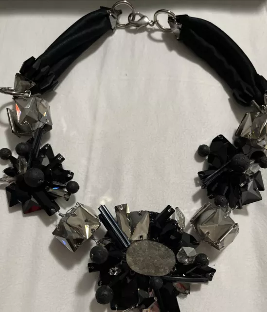 J MENDEL Black & Silver Resin Stone Statement Necklace JAY AHR  22.5” France