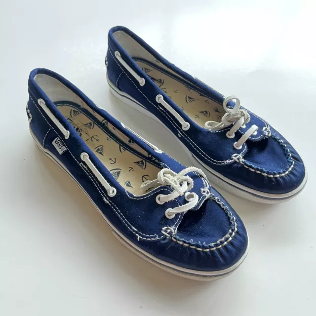 Vans Abby Women's Navy Satin Moc Loafer Flats Boat Slip On Shoe Size 6.5M