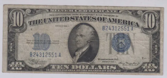 1934-A $10 United States Silver Certificate Blue Seal Fr 1702 High Serial 3