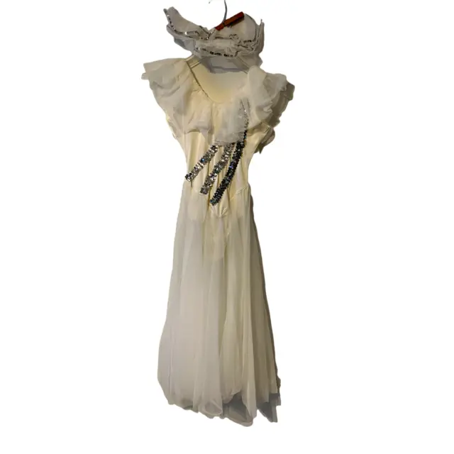 Dance Costume Lyrical Ballet Art Stone White Dress With Headpiece Size Medium