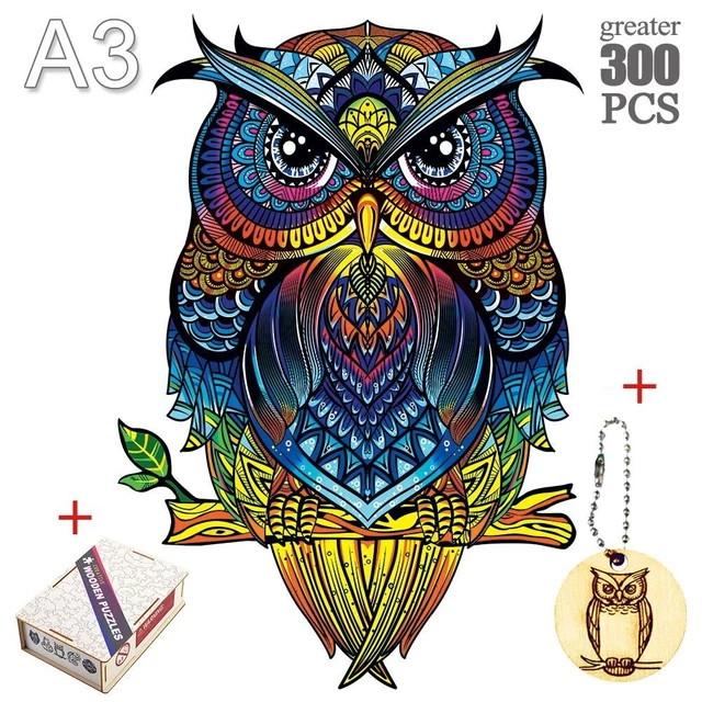Owl Animal Jigsaw Puzzle Mysterious Wooden Toy Kids Educational Interactive Gift