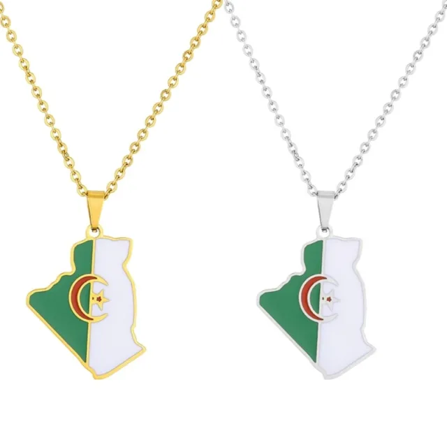 Stainless Steel Algeria Map Pendant Necklace for Couple Ethnic Style Jewelry