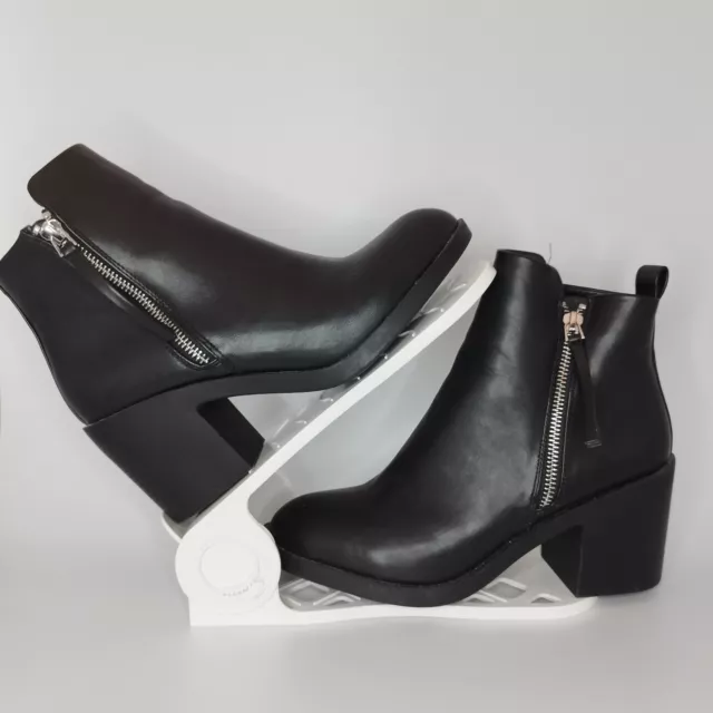 Topshop Bridie Side Zip Ankle Boots Faux Leather Black UK Size 6 Eur 39 VGC