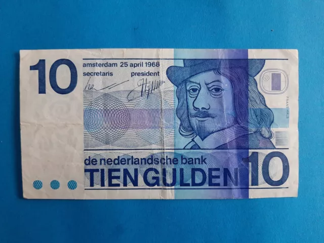 1 x 10 Gulden Niederlande / Geldschein Banknote vom 25.04.1968 °°