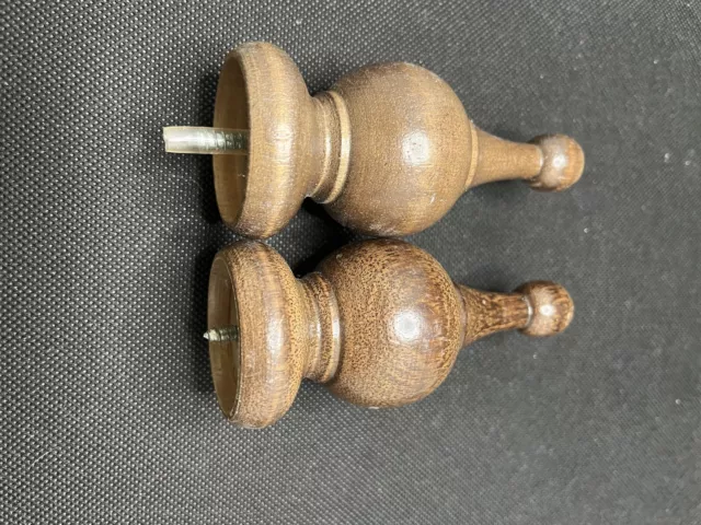Pair of VTG Finished Turned Wood Clock or Post Finials w/ Metal Screws