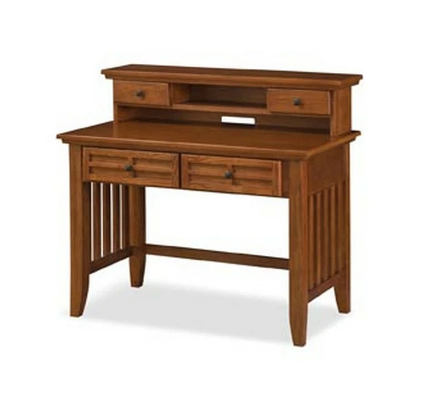 Home Styles Arts and Crafts Cottage Oak Student Desk and Hutch with Cable Acc...