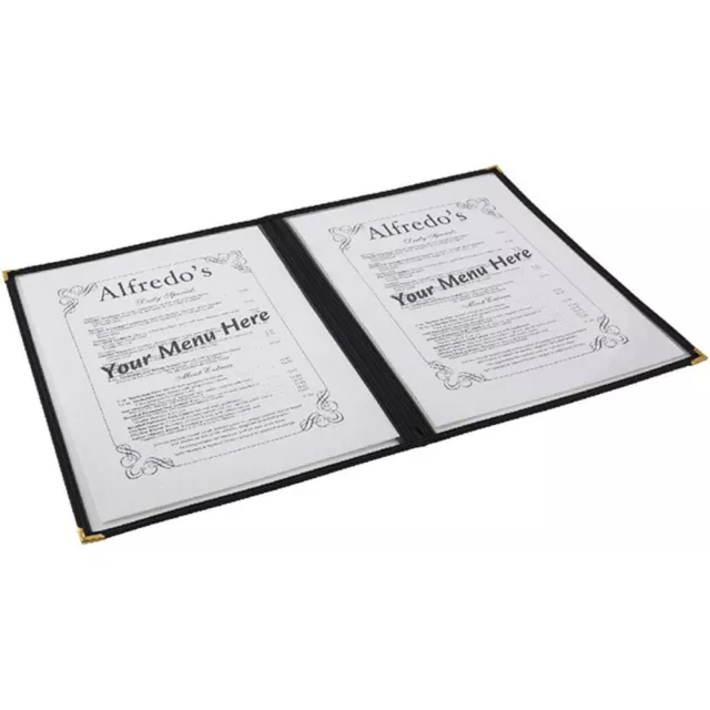 American Style Menu Cover Holder A4 4 Sided Black Gold Corners Clear Heavy Duty