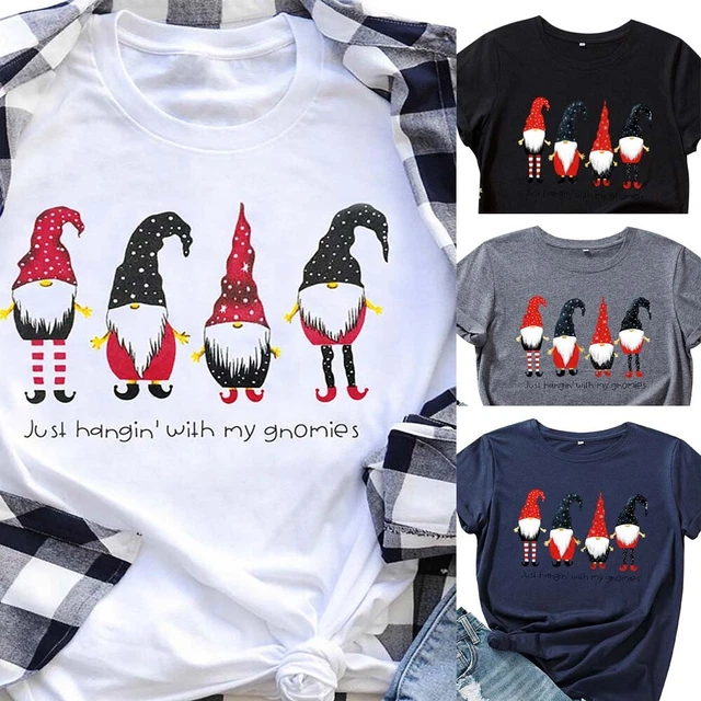 Womens Christmas Santa T-Shirt Ladies Short Sleeve Xmas Party Casual Tops Blouse