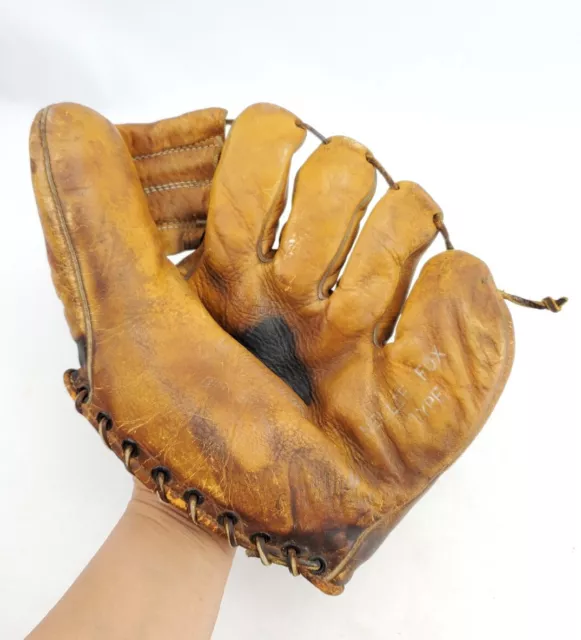 50s Nellie Fox Type Glove Leather Cowhide Baseball Mitt 8.5" RHT Vtg