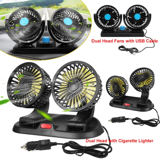 DUAL HEAD FANS Air Cooling Fan Adjustable Wind Speed Fit For Car