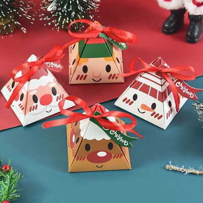 12 piezas Bolsa de regalo triangular de cartón de dulces de Navidad muñeco de nieve Santa cartón alce