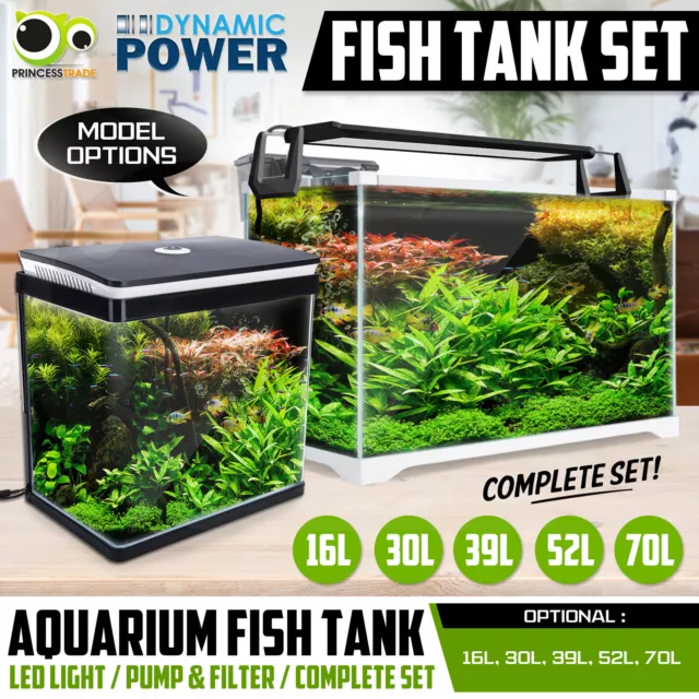 Aquarium Fish Tank Nano LED Light Complete Set Filter Pump 16L 30L 39L 52L 70L