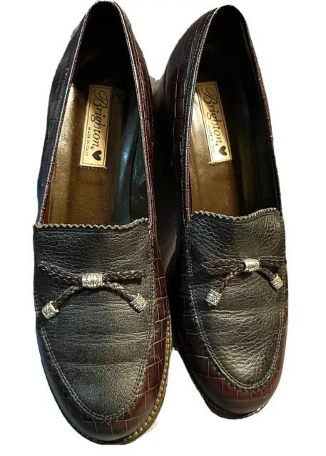 Italian Leather Loafers Size 9.5 Brown and Black Brighton Donna Crocodile 2