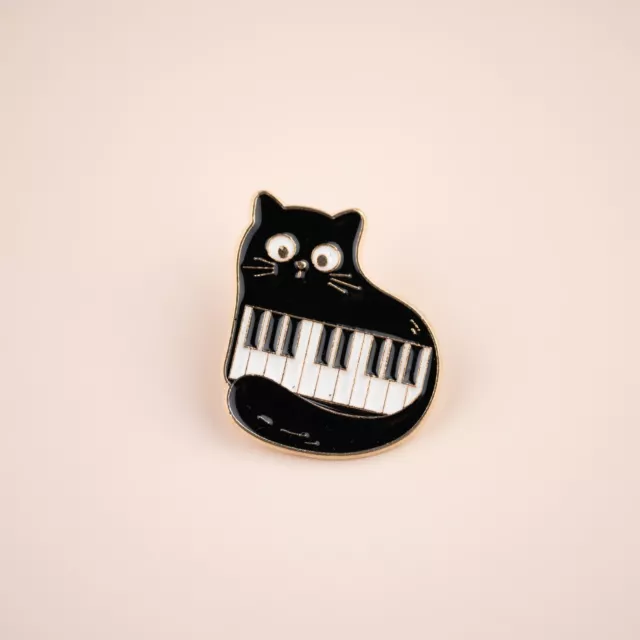 Cute Adorable Black Cat Piano Music Keyboard Kitten Pin Brooch Badge Style