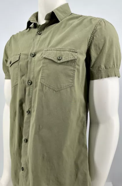 UNITED COLORS OF Benetton Green Olive Short Sleeve Button Up Shirt Mens ...