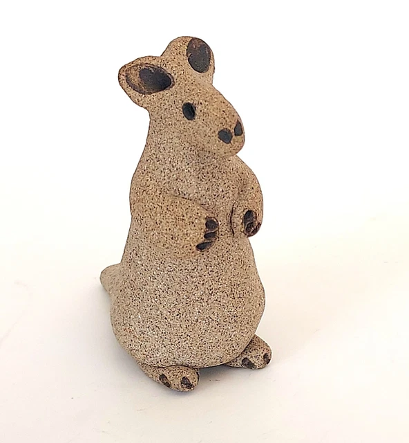Small clay kangaroo figurine tiny miniature folk art cute 2 inches tall