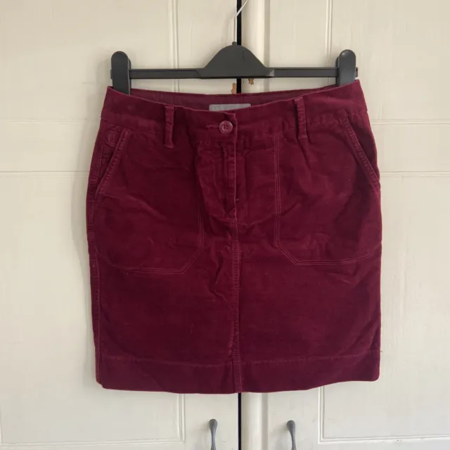 M&S Burgundy Wine Berry Raspberry Velvet Knee Length Skirt Sz 8 VGC