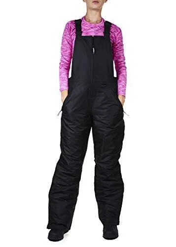 Arctic Quest Womens Insulated Water Resistant Ski Snow Bib Pants Black (Black,