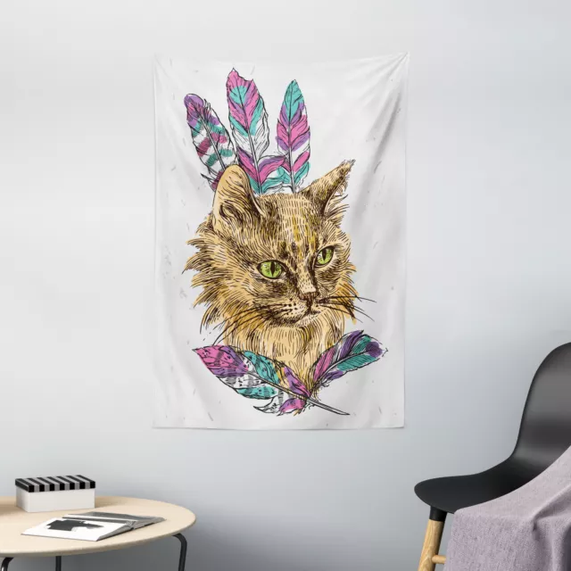 Chat Tapisserie Chat avec plumes colorées