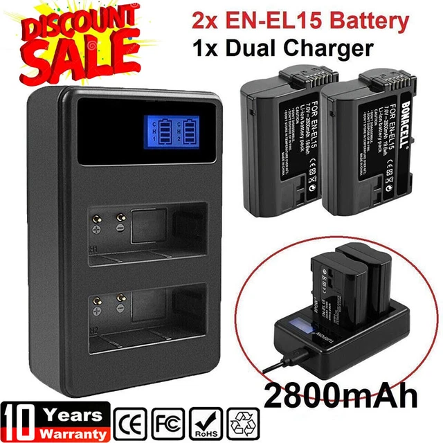 Batterie EN-EL15C + Chargeur Double LED Pour Nikon Z5/Z6/Z7/D850/D750 - 2250 MAh - Charge USB-C Et Voiture