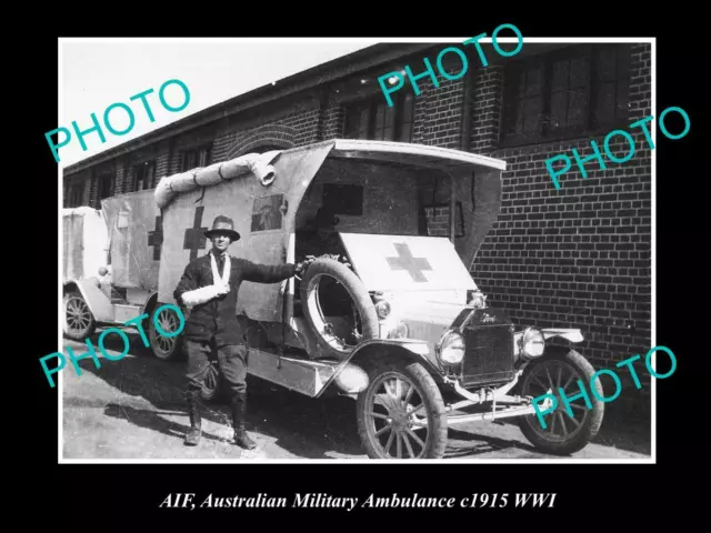 OLD POSTCARD SIZE PHOTO OF AUSTRALIAN ANZAC MILITARY AMBULANCE c1915 RED CROSS