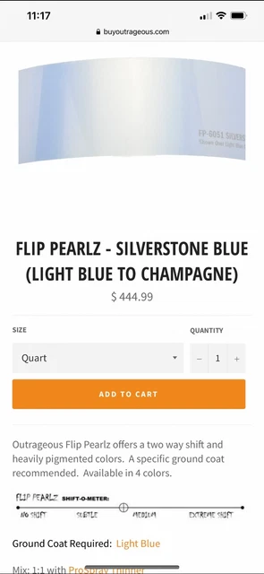 Outrageous SILVERSTONE BLUE FLIP PEARLZ basecoat Paint,LT  BLUE TO GOLD Pearl