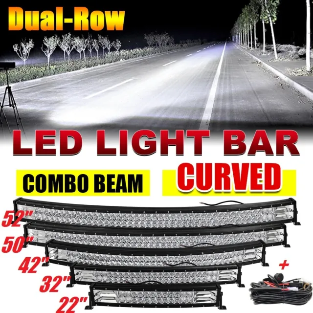 Curved 22/32/42/52" LED Light Bar Spot Flood Combo Driving Offroad For 4X4 Truck