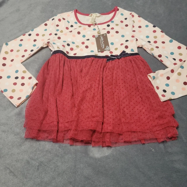 New Matilda Jane Shirt Girls 10 Pink Polka Dot Ruffle Long Sleeve Stretch Top