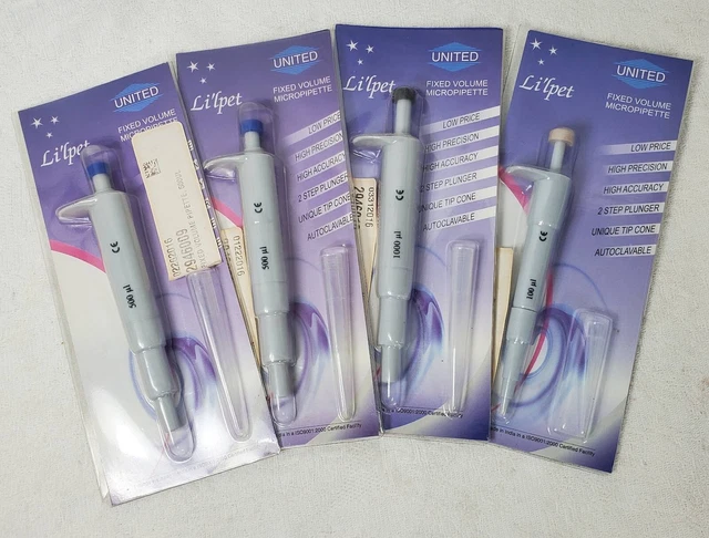 Li'lpet Fixed Volume Micropipette Mini Pipette 100ul, 500ul, 1000ul