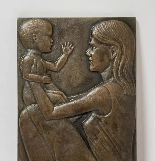 Michael Meszaros Bronze Sculpture Plaque Mother & Child Australian Artist Signed 2