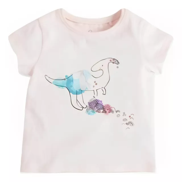 NEXT Girls Top T-Shirt Pink Dinosaur Dino Age 1.5-2 Years NEW Glitter Sequin