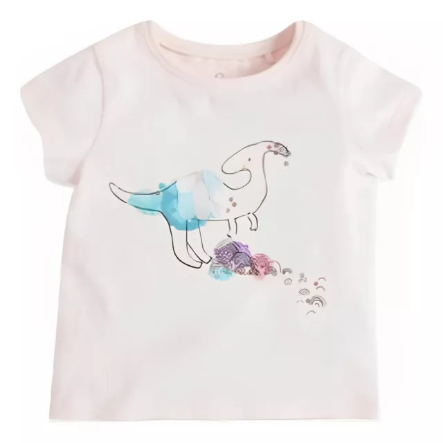 T-shirt top per ragazza NEXT rosa dinosauro dinosauro Dino età 1,5-2 anni NUOVA paillettes glitter