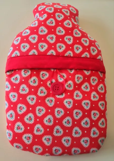 Handmade Cath Kidston Hearts Hot Water Bottle Cover and bottle