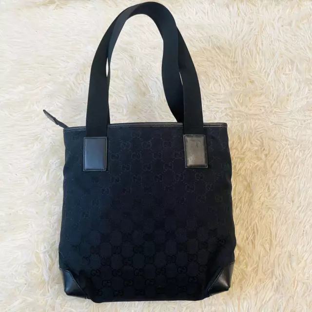 GUCCI tote handbag gg canvas shoulder bag leather black from japan