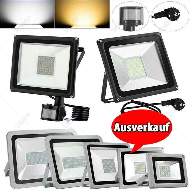 LED Fluter Außen Strahler mit Bewegungsmelder Stecker 10W 20W 30W 50W 100W 500W