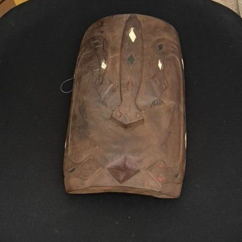 Vintage Wooden Hand Carved African Face Mask Tribal Folk Art Wall Art