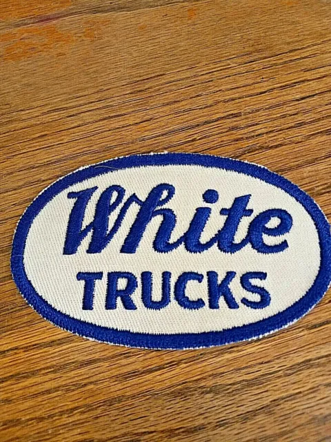 VINTAGE Embroidered Automotive Gasoline Patch UNUSED - WHITE TRUCKS 4 3/4"