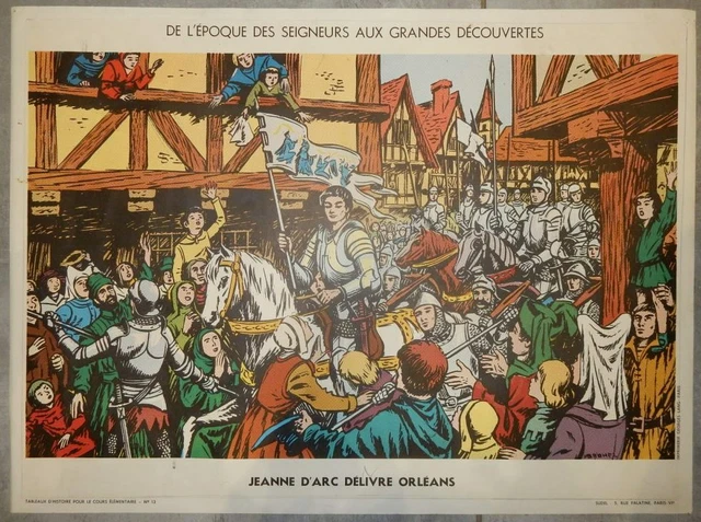 ANCIENNE AFFICHE SCOLAIRE Sudel Christophe Colomb - Bataille De Crecy