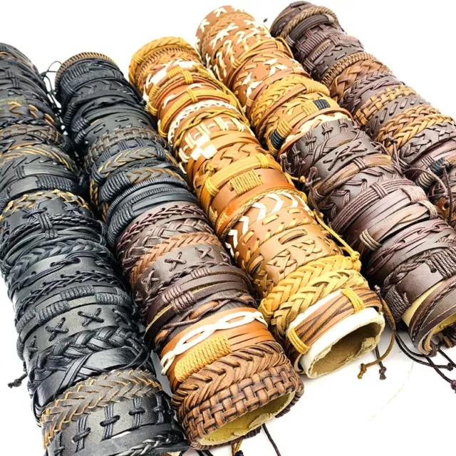 30pcs/Pack Men Womens Cuff Bracelets Handmade Leather Fashion Jewelry Wholesale
