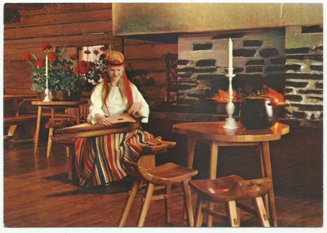 Girl Playing the Kantele, Vintage Postcard, Finland Souvenir