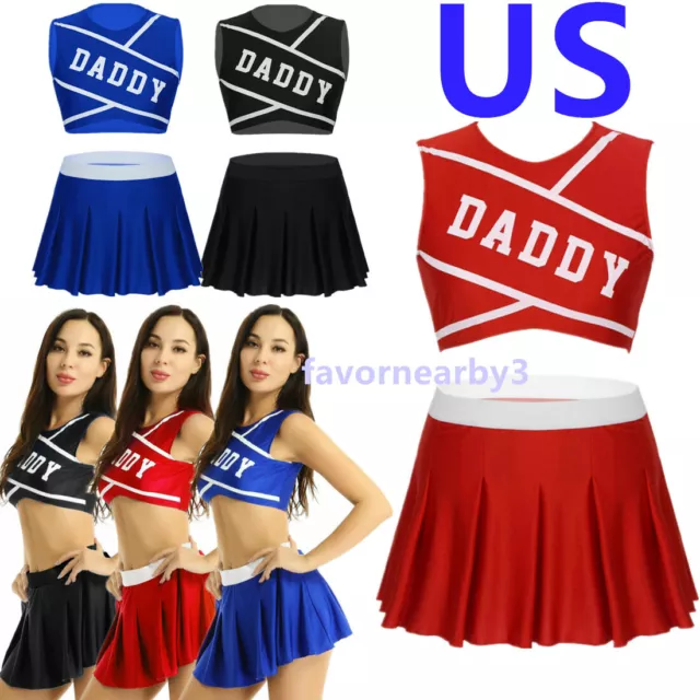 US_Women Cheerleader Fancy Mini Dress Outfit School Girl Uniform Cosplay Costume