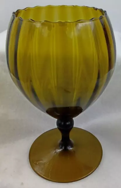 Empoli Italian Olive Green Art Glass Goblet Pedestal Ribbed Ruffled MCM Vintage