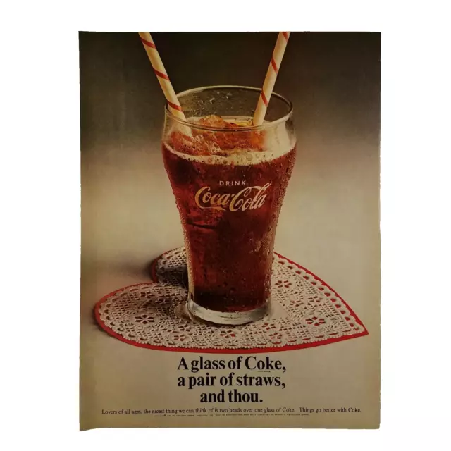 1969 Coca Cola Vintage Print Ad A Glass Of Coke A Pair Of Straws And Thou