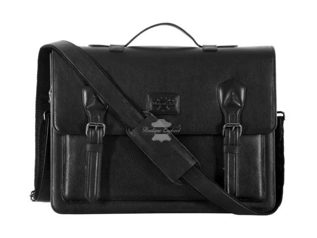 Briefcase Laptop Bag Black Genuine Cowhide Leather Shoulder Office Messenger Bag