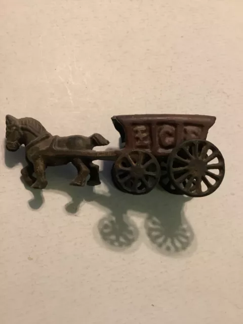 VINTAGE CAST IRON HORSE DRAWN ICE CARRIAGE WAGON 7” Long