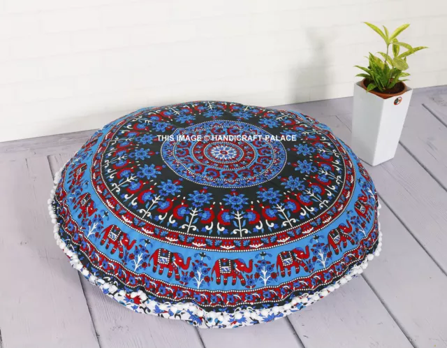 Puf Otomano Suelo Cojines 32" Mandala de Elefantes Redondo Meditación Cojín Tapa