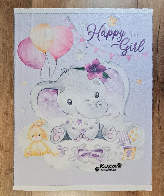 Panneau en tissu pour doudou éléphant mignon pour fille. Panneau bébé en...