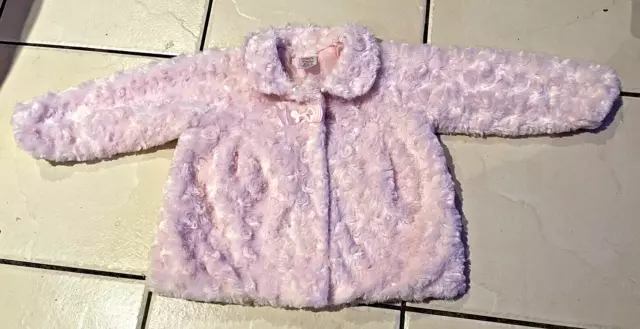 Ollies Place Girls Faux Fur Soft Pink Jacket Fully Lined Size 1 - 2 Years