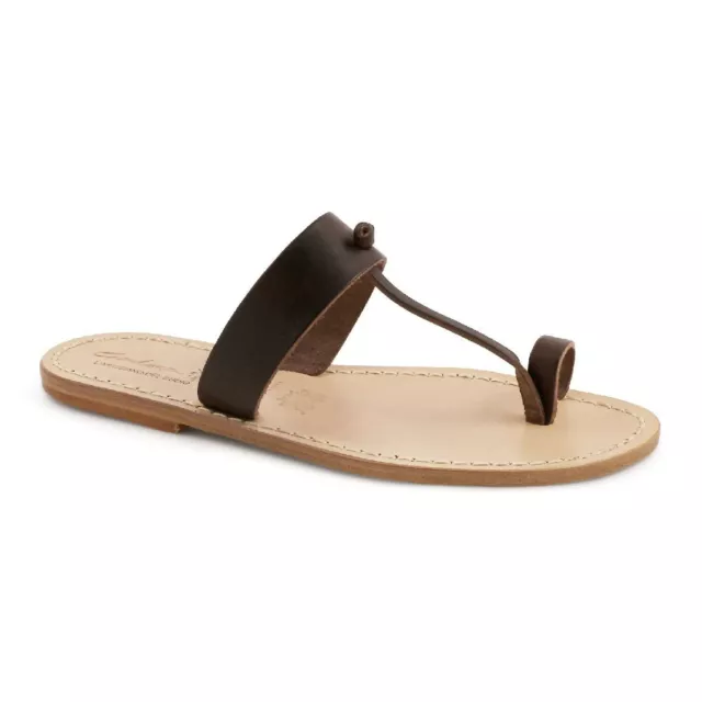 Handmade Men's thong flip flops slipper dark brown genuine leather Italian shoes