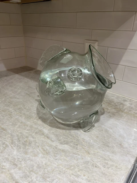 Vintage Fish Bowl Blown Glass Clear Fish Vase  Terrarium Blenko Style